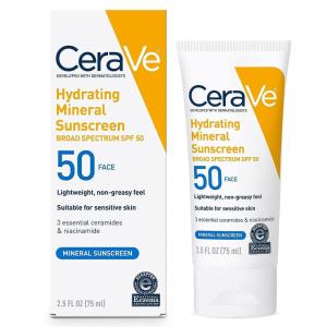 imageCeraVe 100 Mineral Sunscreen SPF 50 Face sunscreen With Zinc Oxide ampamp Titanium Dioxide Hyaluronic Acid  Niacinamide  Ceramides Oil Free Travel Size 25 ozFace