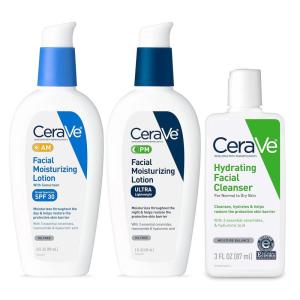 imageCeraVe AM Face Moisturizer with SPF PM Face Moisturizer ampamp Hydrating Face Wash Skin Care Routine for Morning ampamp Night  Travel Size Toiletries  3oz Lotion  3oz Lotion  3oz Cleanser