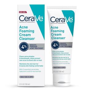 imageCeraVe Acne Foaming Cream Cleanser 4 Benzoyl Peroxide Face Wash With Hyaluronic Acid Niacinamide ampamp Ceramides Gentle Daily Acne Treatment For Face