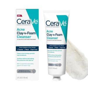imageCeraVe Clay To Foam Acne Face Wash MultiUse Salicylic Acid ampamp Kaolin Clay Acne Spot Treatment Clears Pimples ampamp Blackheads Prevents Breakouts Hydrates ampamp Soothes FragranceFree NonComedogenic 4oz