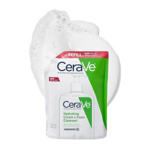 imageCeraVe Hydrating Cream To Foam Cleanser Makeup Remover Face Wash For Dry Skin Foaming Facial Cleanser With Hyaluronic Acid Normal To Dry Skin Fragrance Free ampamp Non Comedogenic 19 Fluid Ounce16 Fl Oz Refill