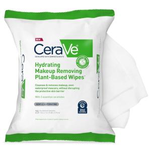 imageCeraVe Makeup Remover Wipes Plant Based Face Wipes Biodegradable in Compost Waterless Face Wash Travel Essentials for Women Suitable for Sensitive Skin Fragrancefree  Noncomedogenic 25ct